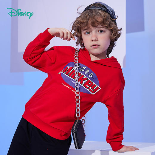 【商场同款】迪士尼童装男童套头卫衣春秋季新品米奇中大童潮搭红紫色连帽上衣221DS0436 商品图9