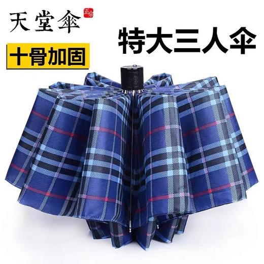 天堂伞3909经典格子晴雨伞三人超大加大加固10骨折叠三折伞1把 商品图0