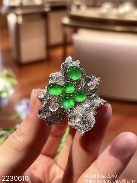 玻璃木纳艳绿蛋面戒指【2230610】圈口14~具体价格微信咨询