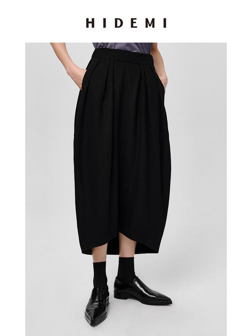 HIDEMI 黑色极简慵懒茧型半身长裙 商品图2