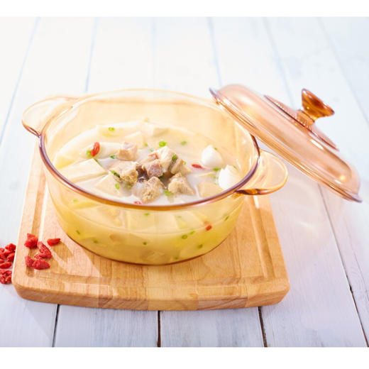 康宁（VISIONS）美国康宁visions晶彩系列透明锅琥珀色玻璃锅耐热可明火汤锅炖锅 1.25L晶彩锅 商品图1