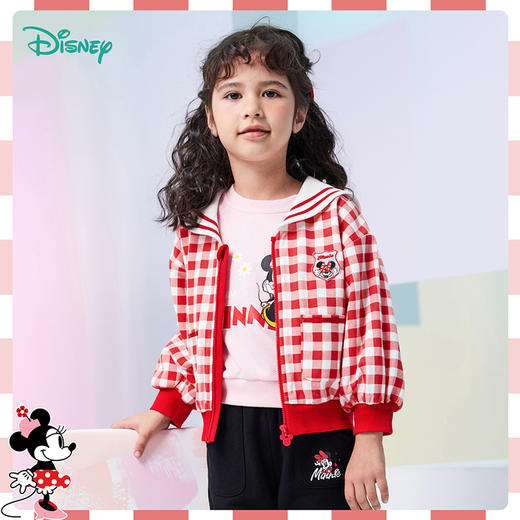 【商场同款】迪士尼童装女童大翻领学院风格子外套中大童宝宝春秋潮搭米妮徽章 商品图2