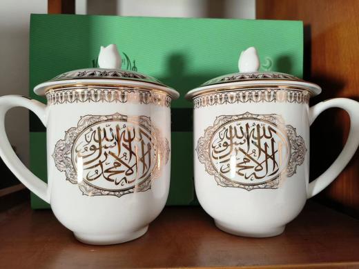 烫金对杯 高档骨质瓷盖杯 高端八宝盖碗一对烫金工艺（民族特色）全国包邮 商品图1