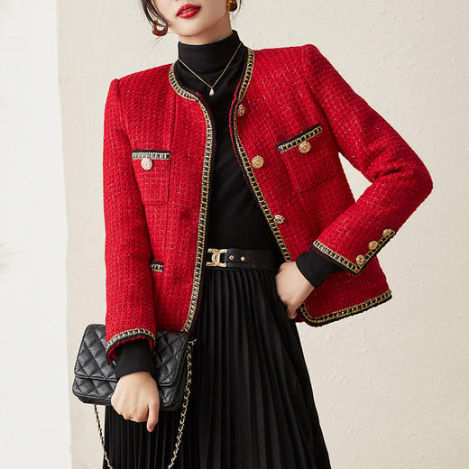 白鸭绒小香名媛亮丝粗花呢保暖外套WLZD2227101 商品图0