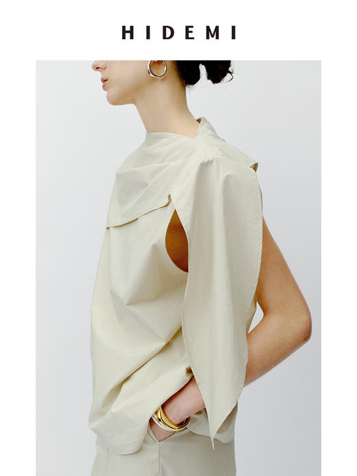 HIDEMI 不对称设计感水洗棉极简廓形两件套套装 上衣/阔腿裤 商品图4