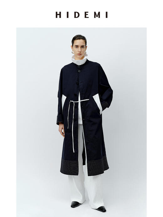 HIDEMI 设计感拼接抽绳长款风衣 商品图5