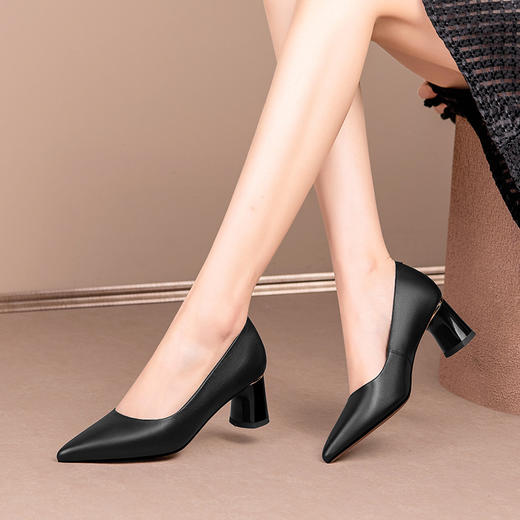 粗跟尖头高跟鞋，气质中跟职业黑色工作鞋HY-H3091 商品图3