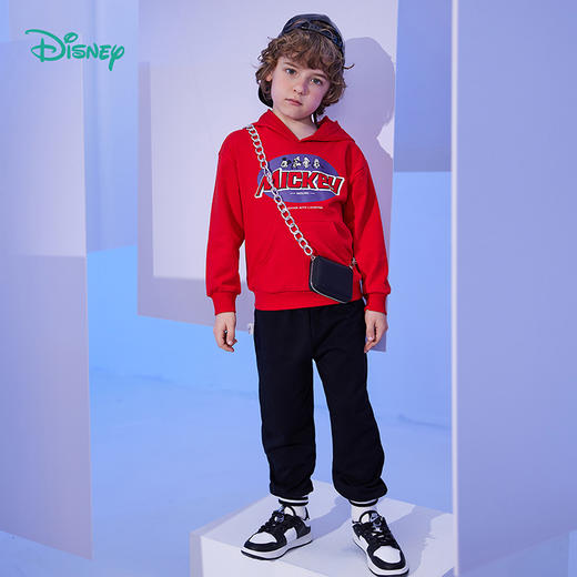 【商场同款】迪士尼童装男童套头卫衣春秋季新品米奇中大童潮搭红紫色连帽上衣221DS0436 商品图8