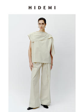 HIDEMI 不对称设计感水洗棉极简廓形两件套套装 上衣/阔腿裤
