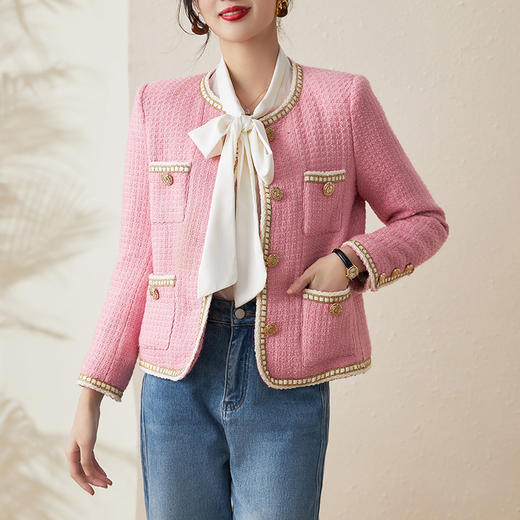 白鸭绒小香名媛亮丝粗花呢保暖外套WLZD2227101 商品图1