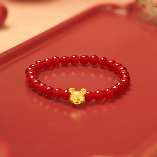 周六福珠宝黄金手链定价十二吉祥生肖兔年本命年玛瑙手串足金手饰 商品图2