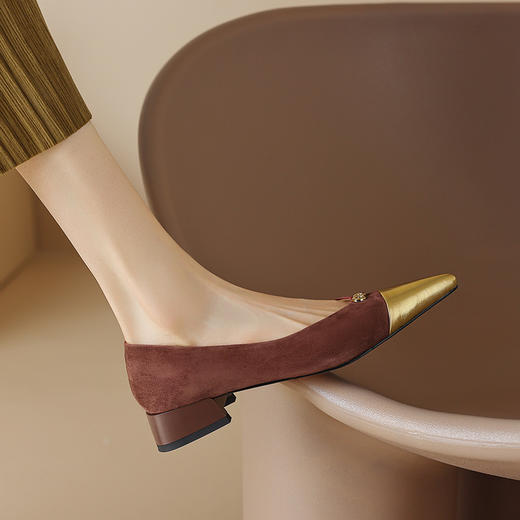 法式拼色低跟鞋，名媛风尖头粗跟浅口黑色单鞋HBP-5062 商品图0