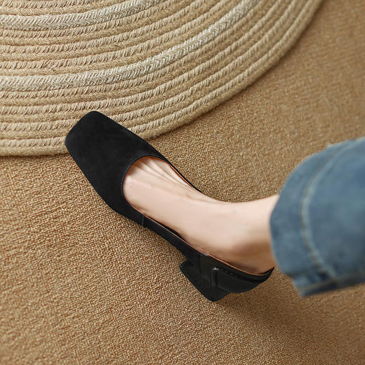 拼色翻皮方头复古，高跟深口单鞋LD-6262 商品图2