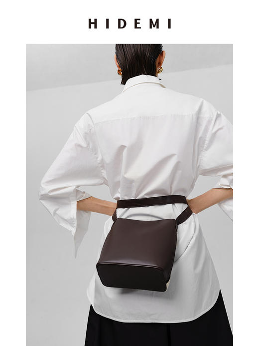 HIDEMI 极简剪刀领宽松廓形水洗棉衬衫 白色/灰雾绿 商品图7