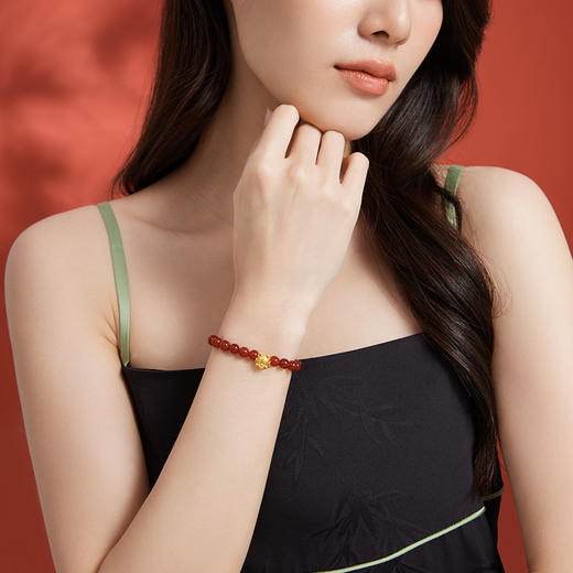 周六福珠宝黄金手链定价十二吉祥生肖兔年本命年玛瑙手串足金手饰 商品图3