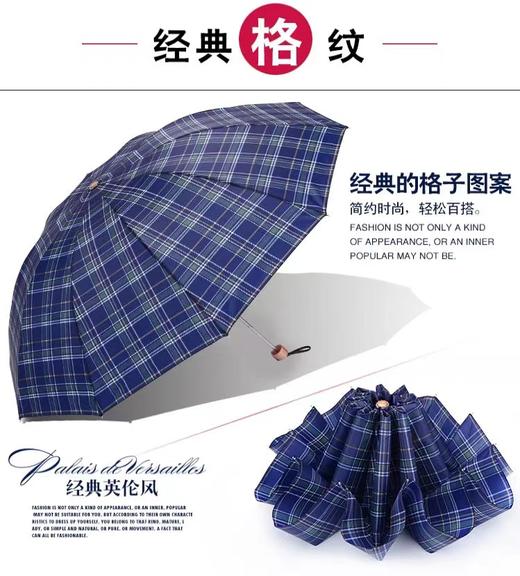 天堂伞3909经典格子晴雨伞三人超大加大加固10骨折叠三折伞1把 商品图3