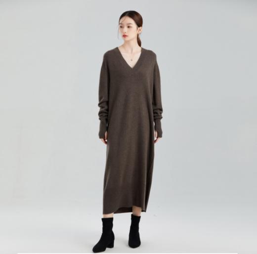 东黎 • 小山羊绒女士秋冬V领宽松气质打底连衣裙 21D12 商品图0