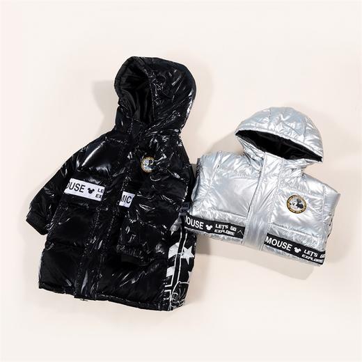 【商场同款】迪士尼童装男童羽绒服冬季保暖中长款太空男孩亮光拼接白鸭绒外套214DS0236 商品图3