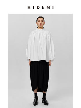 HIDEMI 花苞极简廓形抽绳褶皱设计感衬衫 黑色/白色