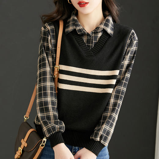 清新减龄，翻领拼接格纹假两件衬衫HR-LDSB232 商品图5