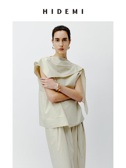 HIDEMI 不对称设计感水洗棉极简廓形两件套套装 上衣/阔腿裤 商品图8