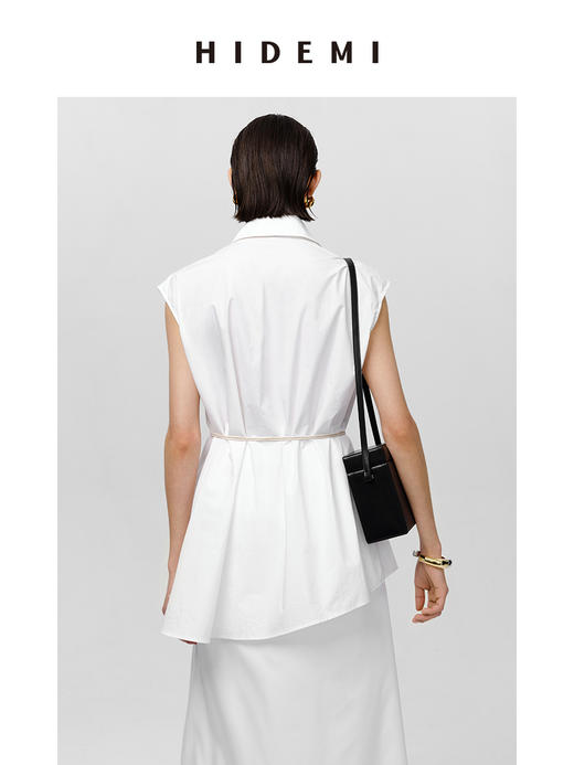 HIDEMI 极简不对称剪裁翻领设计感无袖衬衫 商品图3