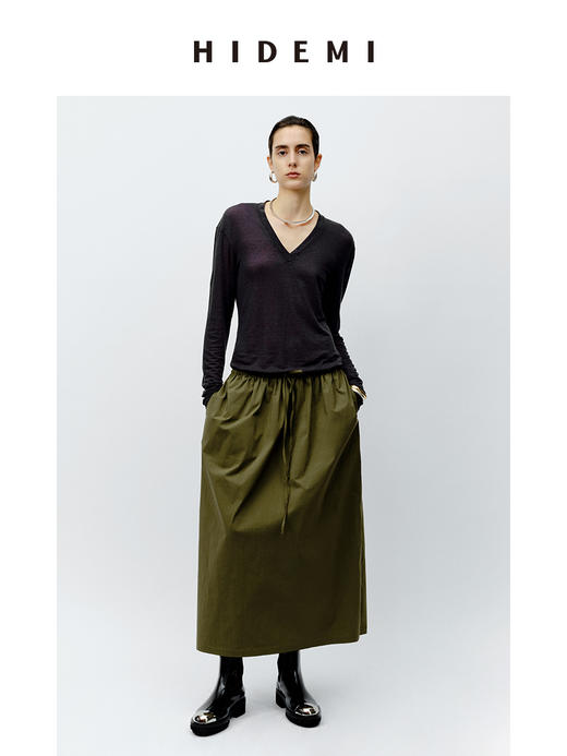 HIDEMI 柔顺云朵感清透V领超显瘦长袖薄针织T恤上衣 黑色/灰色/白色 商品图2