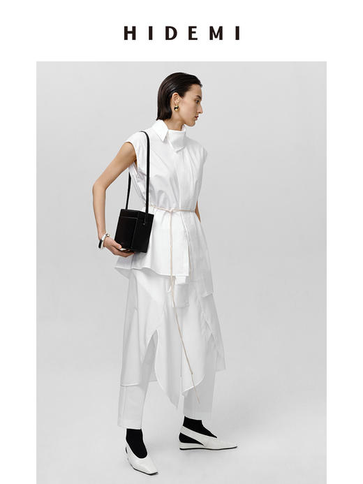 HIDEMI 极简不对称剪裁翻领设计感无袖衬衫 商品图4