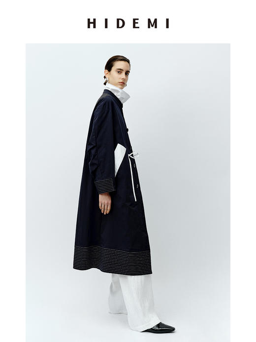 HIDEMI 设计感拼接抽绳长款风衣 商品图7