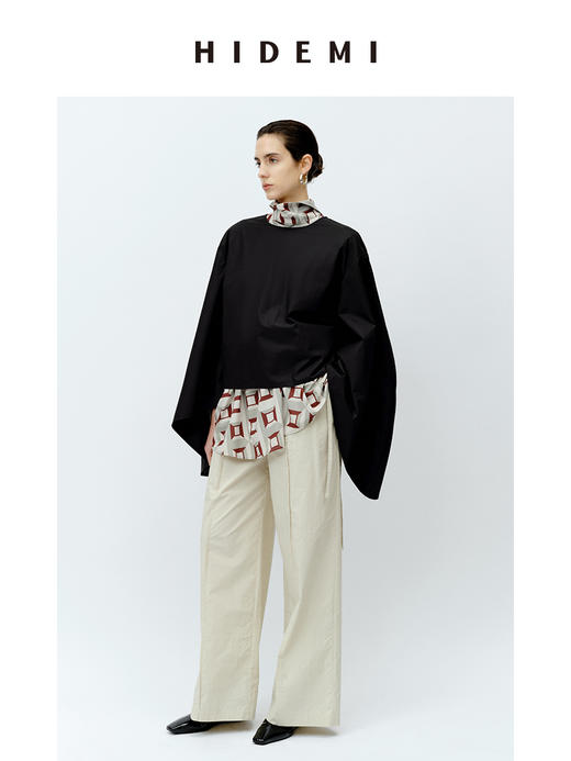 HIDEMI 极简大廓形袖前后两穿衬衫 黑色/白色 商品图4