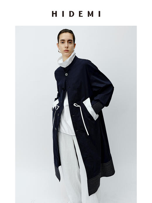 HIDEMI 设计感拼接抽绳长款风衣 商品图8