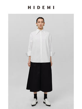HIDEMI 极简剪刀领宽松廓形水洗棉衬衫 白色/灰雾绿