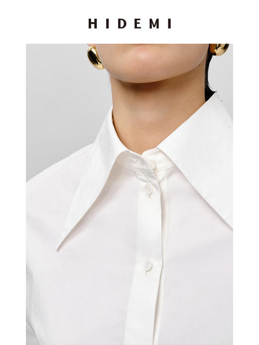 HIDEMI 极简剪刀领宽松廓形水洗棉衬衫 白色/灰雾绿 商品图6