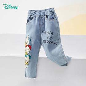 迪士尼童装女童牛仔裤唐老鸭可爱卡通宝宝春秋运动休闲长裤221DK0267
