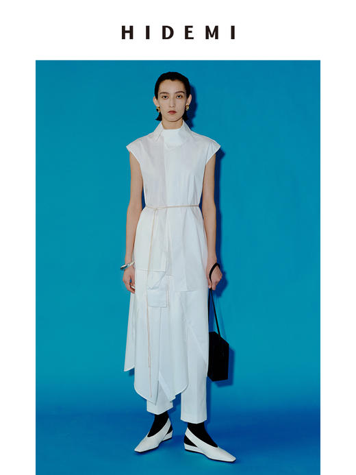 HIDEMI 极简不对称剪裁翻领设计感无袖衬衫 商品图9
