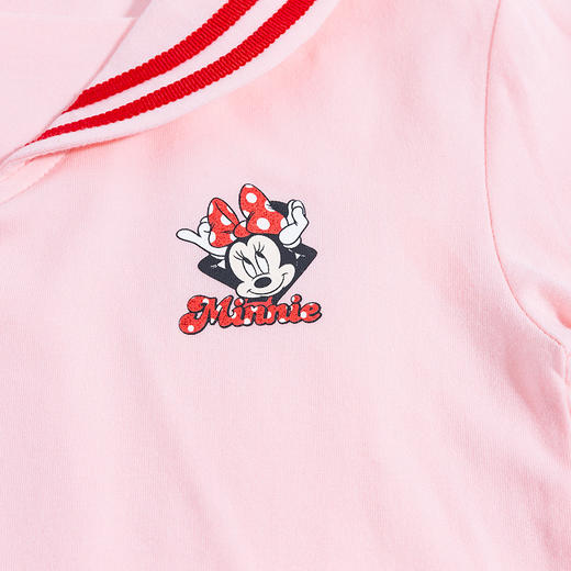 【商场同款】迪士尼童装女童长袖T恤条纹翻领海军学院风气质上衣粉白红米妮潮221DS0466 商品图8