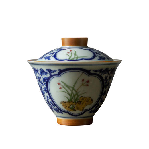 茶香记 青花开窗无托盖碗160ml幽兰古典秀雅青花粉彩陶瓷泡茶碗 商品图4