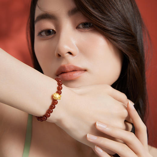 周六福珠宝黄金手链定价十二吉祥生肖兔年本命年玛瑙手串足金手饰 商品图4