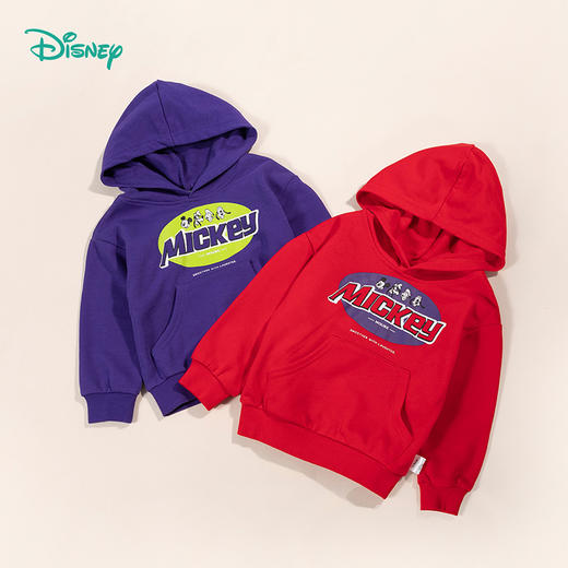 【商场同款】迪士尼童装男童套头卫衣春秋季新品米奇中大童潮搭红紫色连帽上衣221DS0436 商品图2