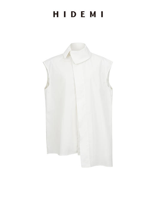HIDEMI 极简不对称剪裁翻领设计感无袖衬衫 商品图11