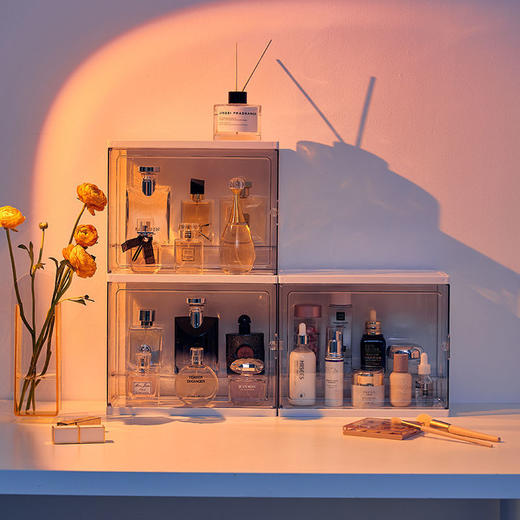 「不止颜值！数款可选」暖色系香水收纳盒 桌面置物架展示柜梳妆台化妆品多功能防尘整理盒 商品图2