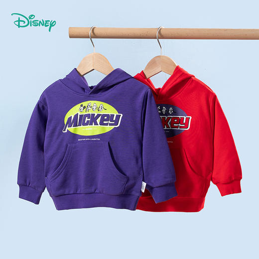 【商场同款】迪士尼童装男童套头卫衣春秋季新品米奇中大童潮搭红紫色连帽上衣221DS0436 商品图0