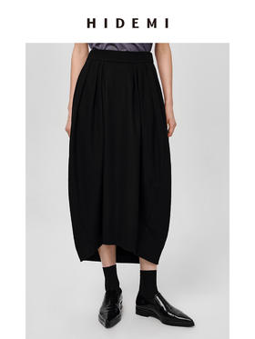 HIDEMI 黑色极简慵懒茧型半身长裙