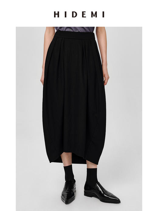 HIDEMI 黑色极简慵懒茧型半身长裙 商品图0
