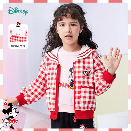 【商场同款】迪士尼童装女童大翻领学院风格子外套中大童宝宝春秋潮搭米妮徽章 商品图1