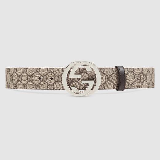 Gucci 古驰GG Supreme帆布互扣式双 G 带扣 男士4cm宽帆布腰带，钯色金属扣头411924 商品图7