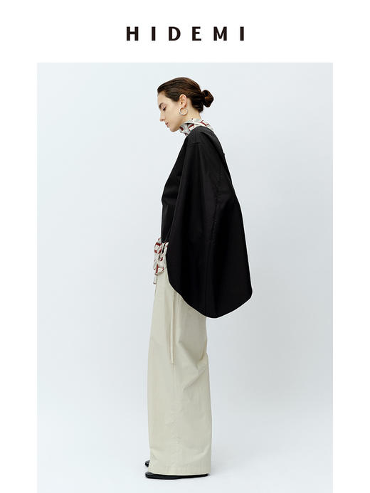 HIDEMI 极简大廓形袖前后两穿衬衫 黑色/白色 商品图6
