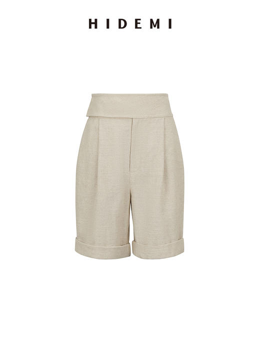 HIDEMI 极简V领原色自然亚麻西装系列套装 廓形马夹/西裤中短裤 商品图12