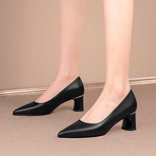 粗跟尖头高跟鞋，气质中跟职业黑色工作鞋HY-H3091 商品图0
