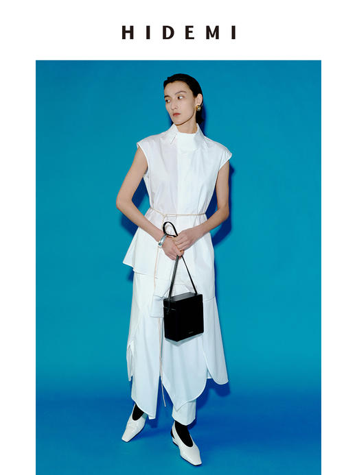 HIDEMI 极简不对称剪裁翻领设计感无袖衬衫 商品图0